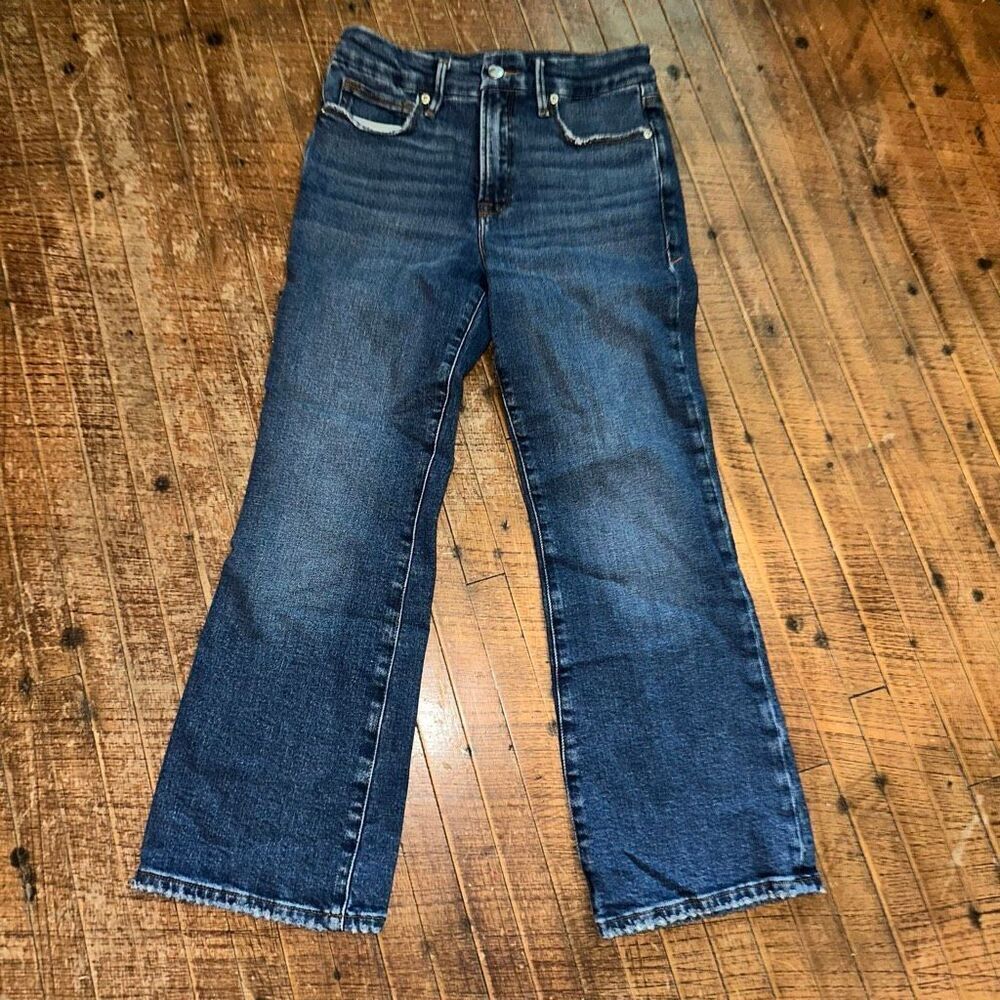Good American Good Legs Crop flared high rise stretchy 2/26 jeans